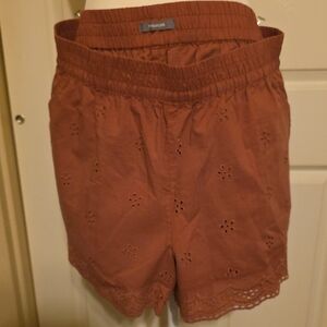 Maurices High Waist Eyelet Shorts in Rust Color